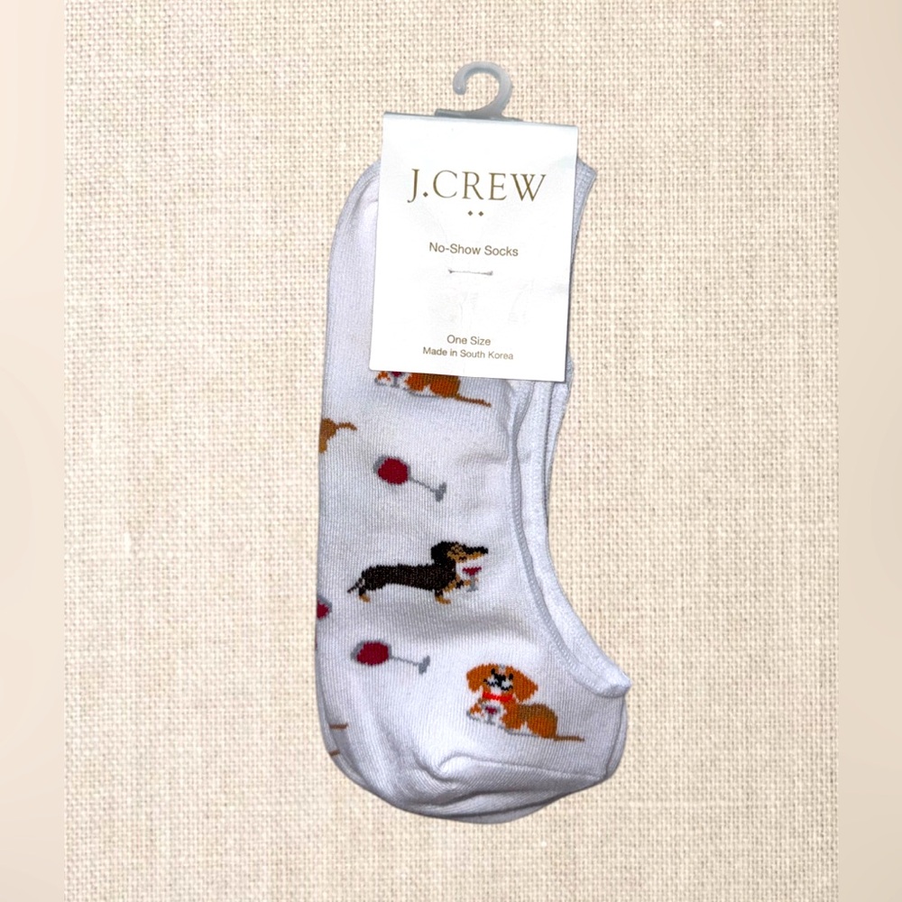 NWT J.Crew Women’s White No Show Socks w/Dogs & Wine Glasses Theme Socks Sz: OS - Picture 3 of 4